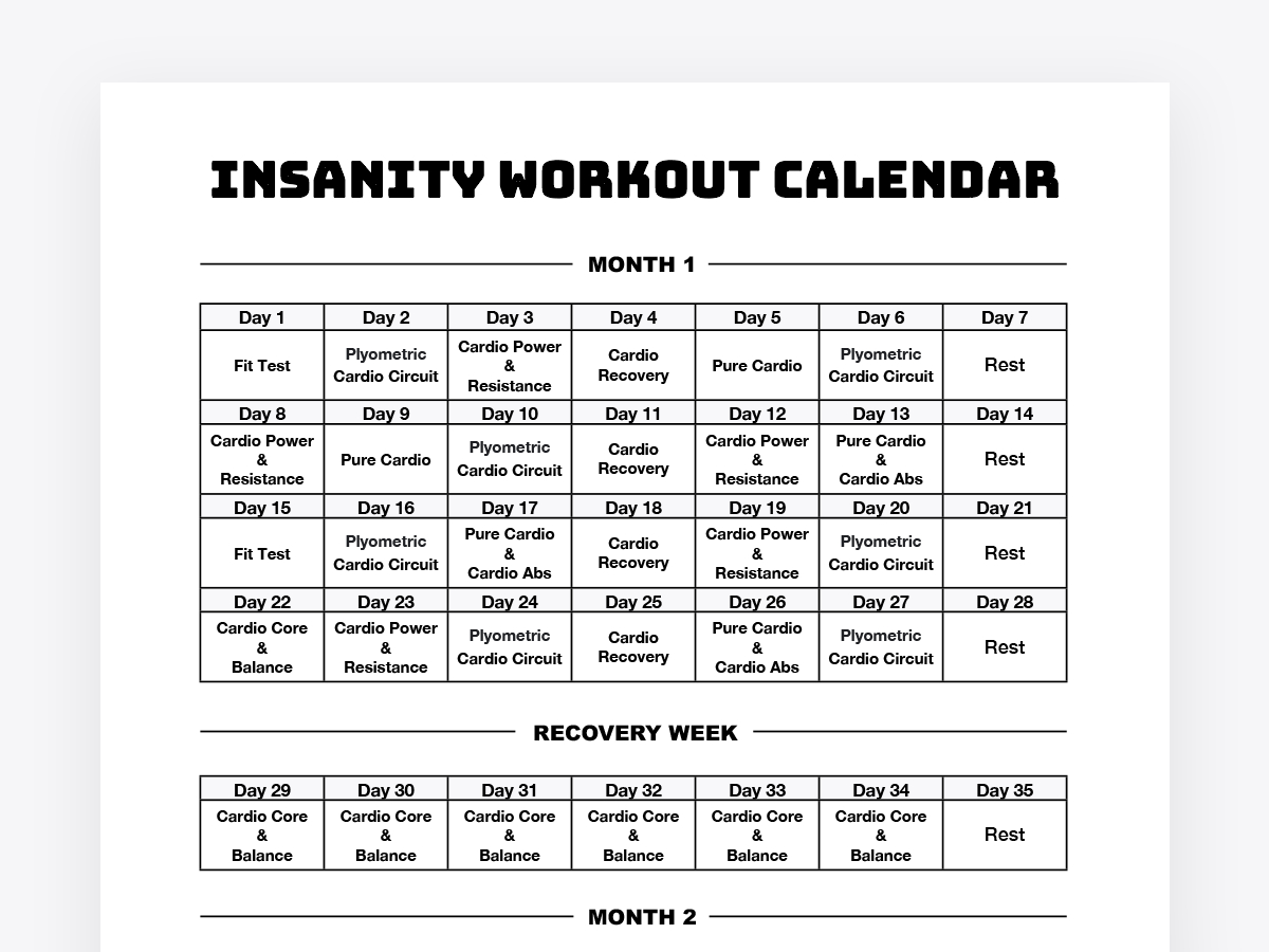 Insanity Workout Store inside Insanity Max 30 Printable Calendar 2025