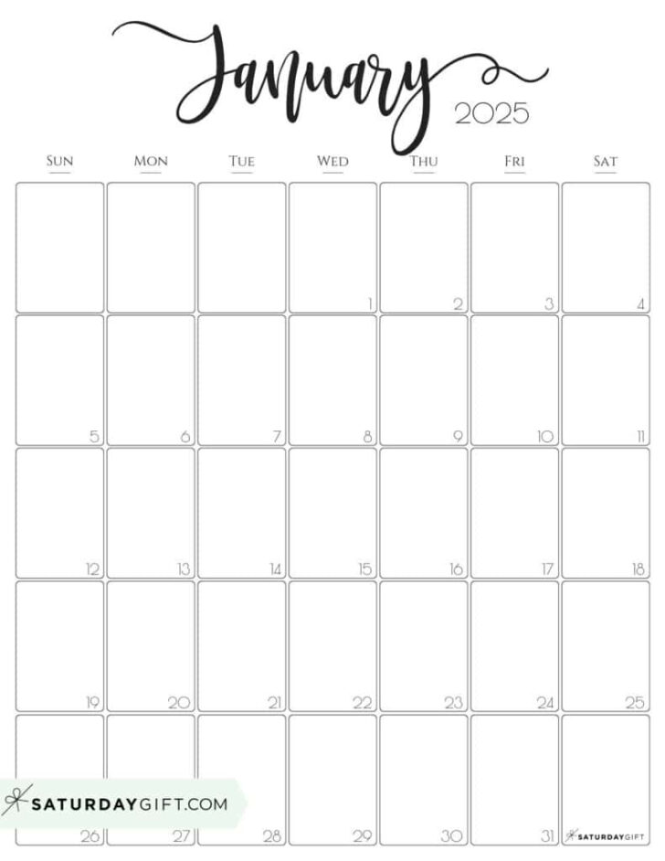 Jan 2025 Printable Calendar