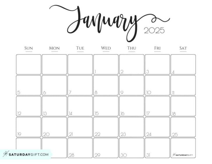 January Calendar Printable 2025