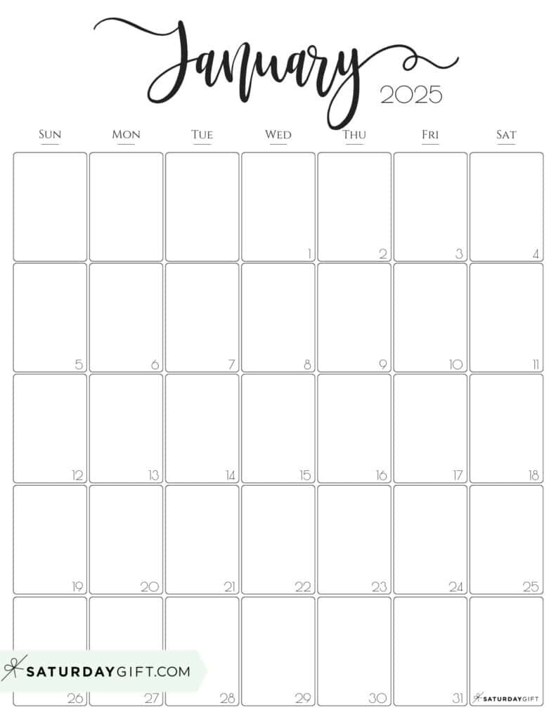 January 2025 Calendar - 20 Cute &amp;amp; Free Printables | Saturdaygift in January Free Printable Calendar 2025