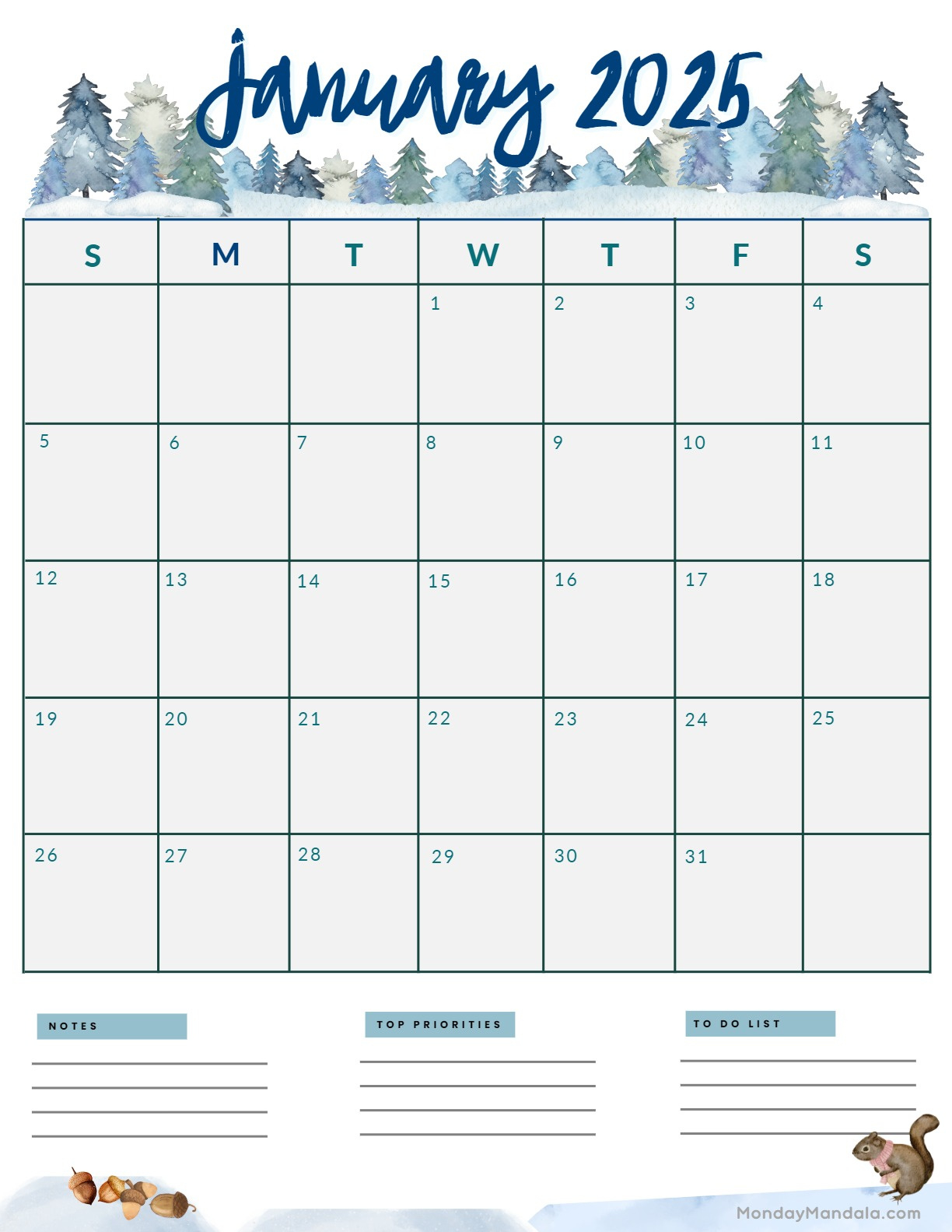 January 2025 Calendar (52 Free Pdf Printables) for 2025 Monthly Calendar Printable Portrait Mode