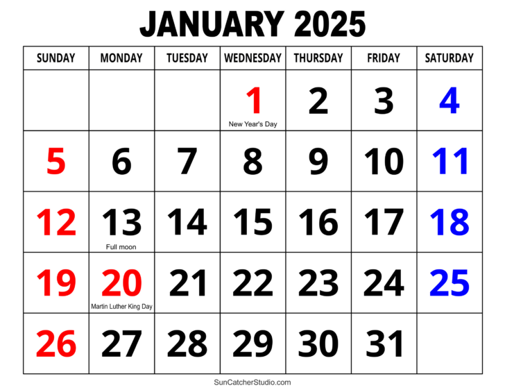 January 2025 Calendar Printable Free Download