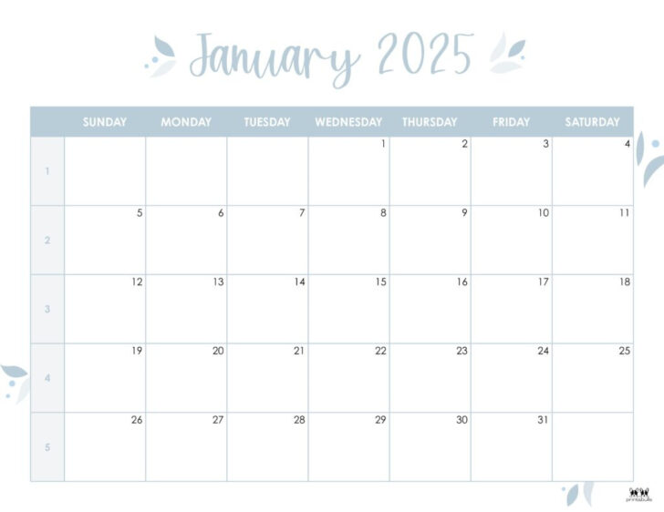 Blank Monthly Calendar 2025 Printable Free