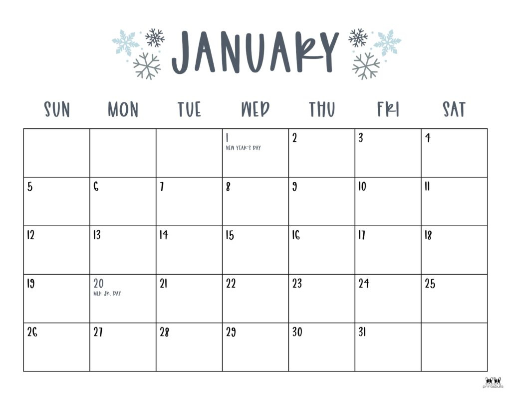 January 2025 Calendars - 107 Free Printables | Printabulls in 2025 Monthly Calendar Free Printable