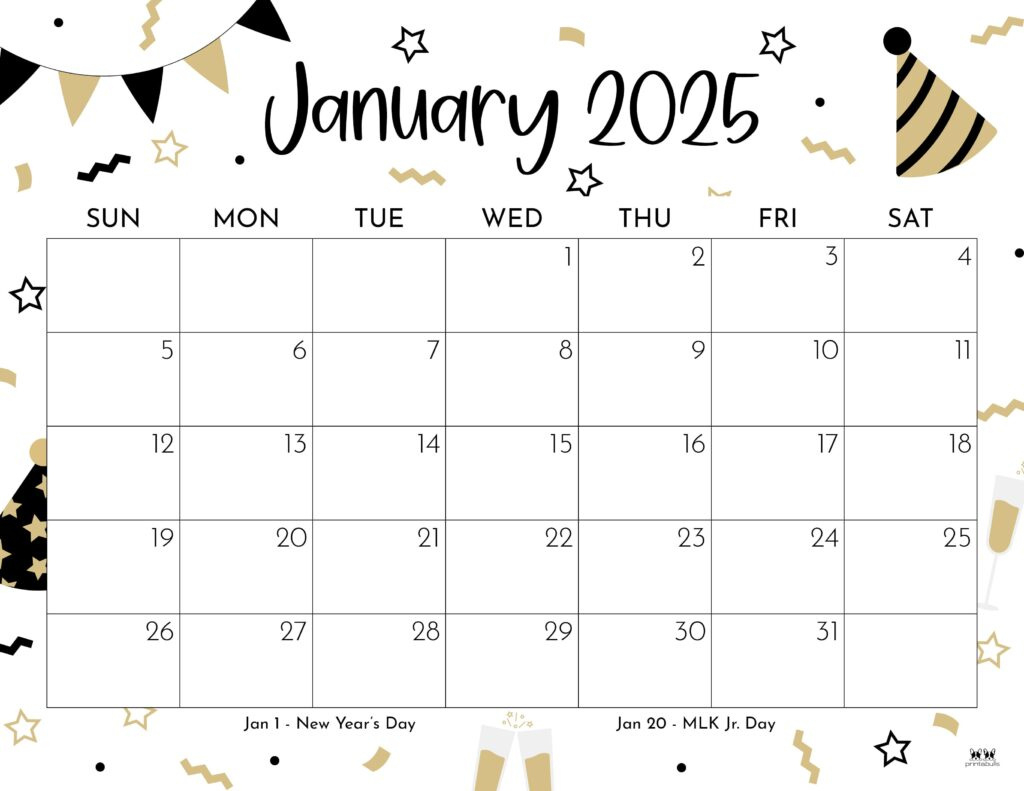 January 2025 Calendars - 107 Free Printables | Printabulls in January 2025 Calendar Printable Free