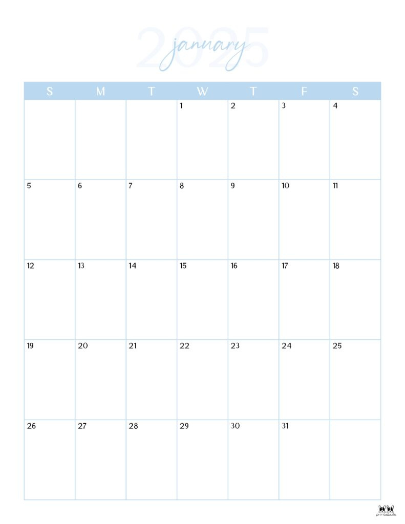 January 2025 Calendars - 107 Free Printables | Printabulls inside Blank 30 Day Calendar 2025 Printable Free