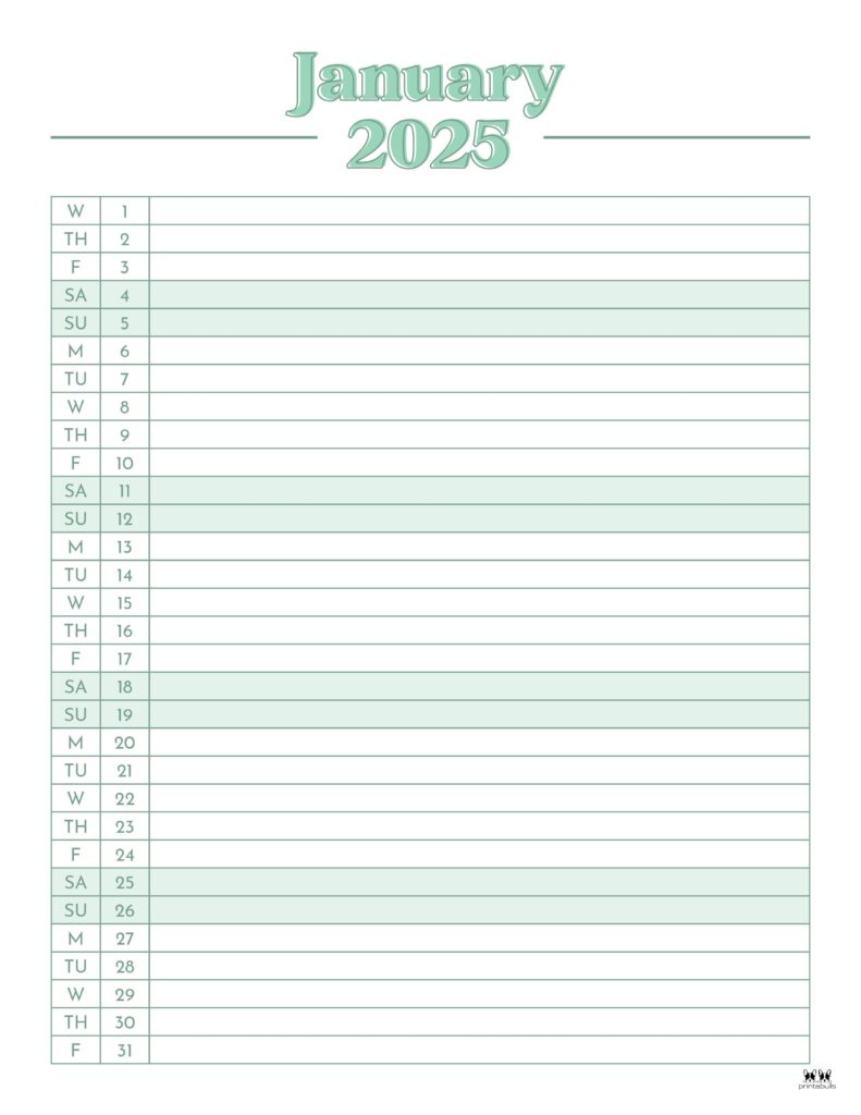 January 2025 Calendars - 107 Free Printables | Printabulls inside Printable Daily Calendar 2025