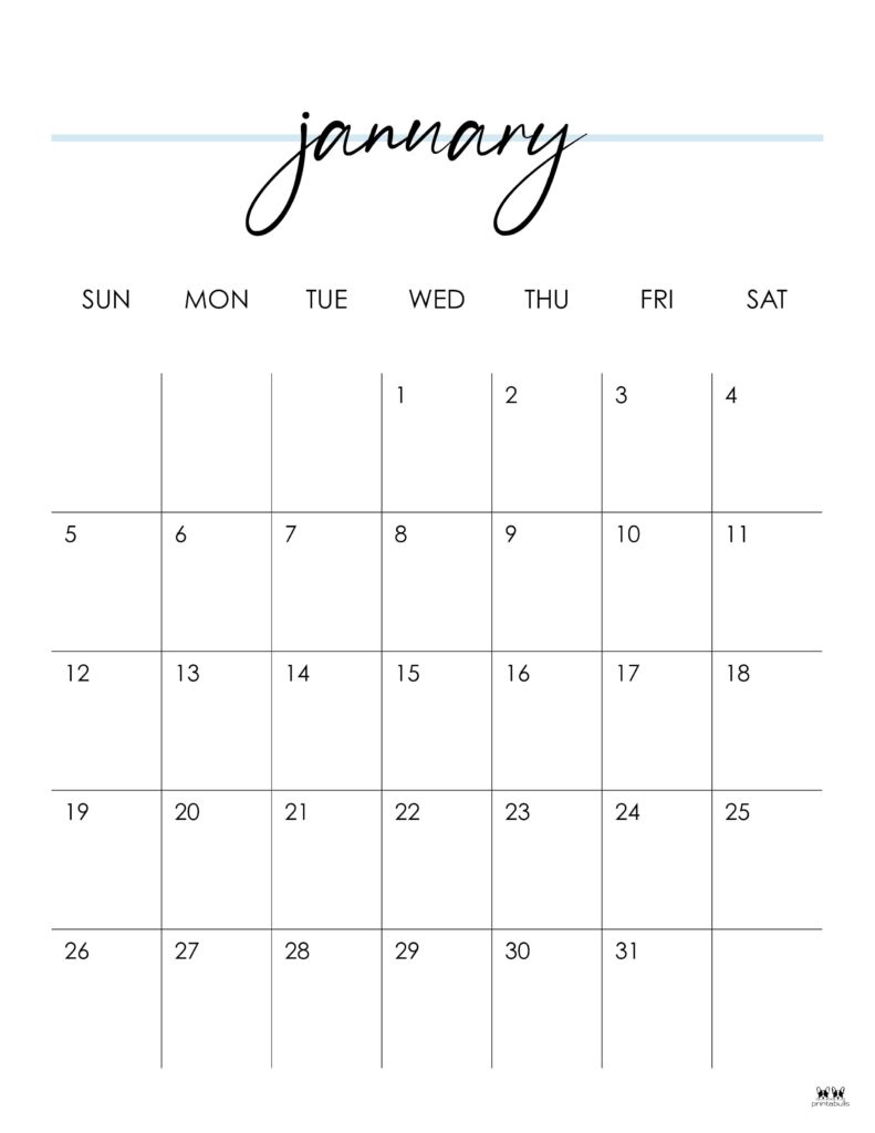 January 2025 Calendars - 107 Free Printables | Printabulls regarding 2025 Printable Calendar by Month Portrait