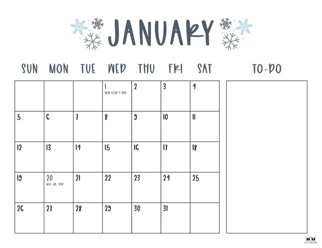 January 2025 Calendars - 107 Free Printables | Printabulls throughout Free Printable 2025 Calendar With Holidays