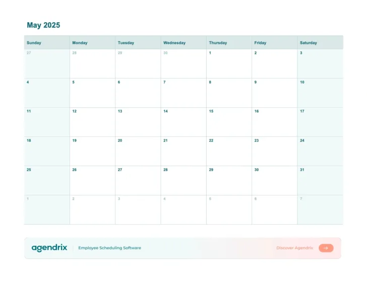 2025 Employee Calendar Printable