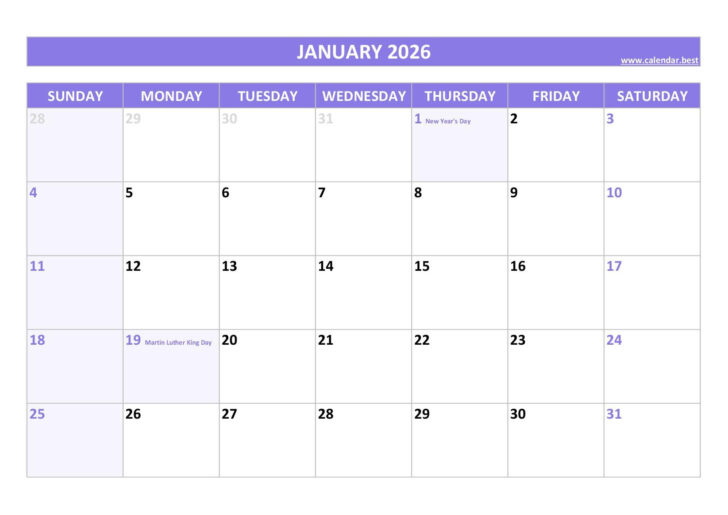 January 2026 Calendar Printable Free Download