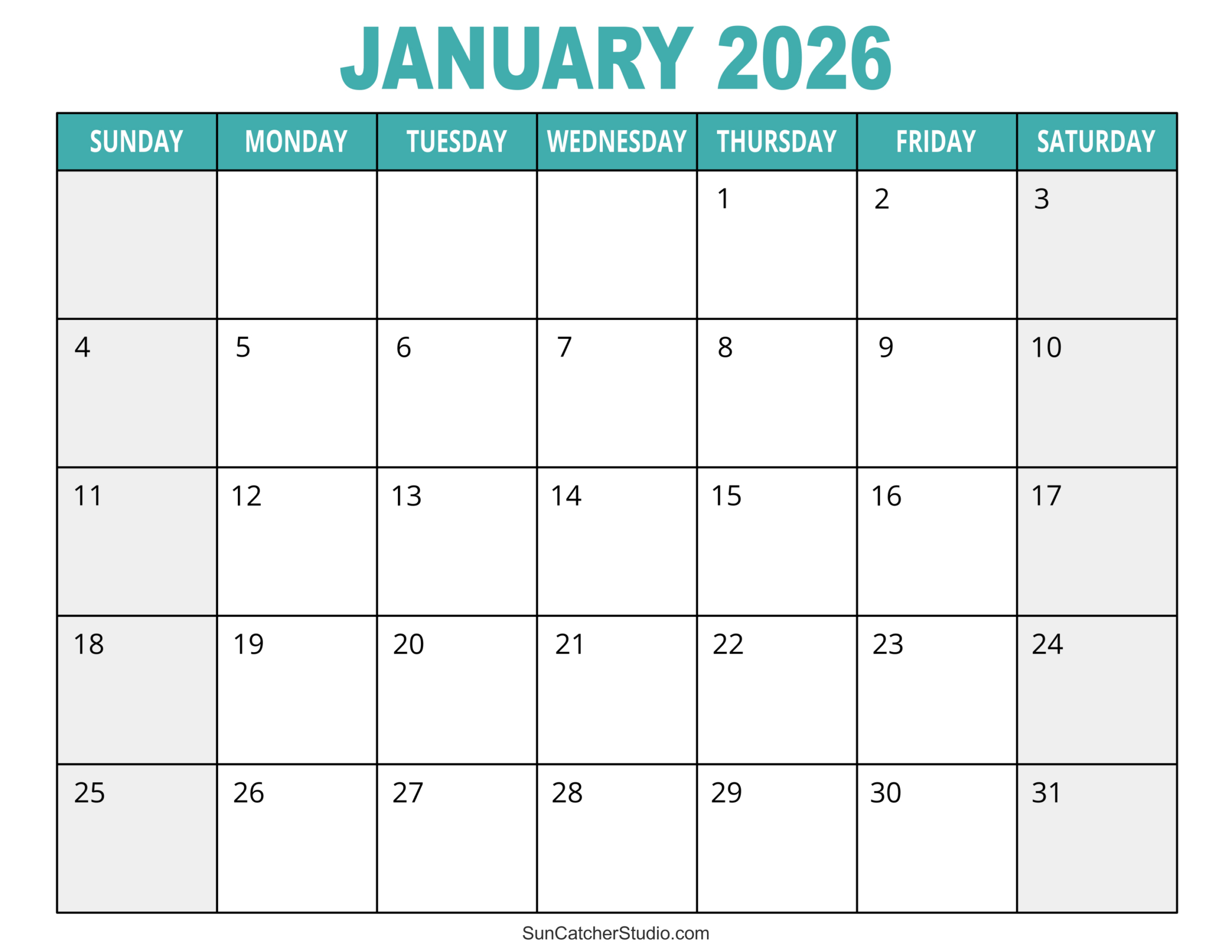 January 2026 Calendar (Free Printable) – Diy Projects, Patterns inside Free Printable 2026 Monthly Calendar