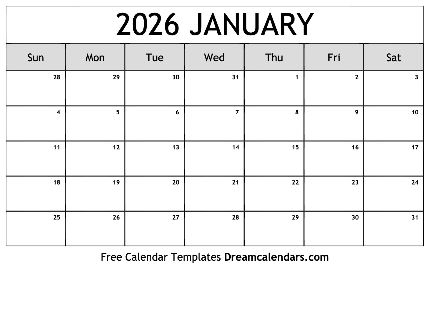 January 2026 Calendar - Free Printable With Holidays And Observances inside January 2026 Calendar Printable Free Download