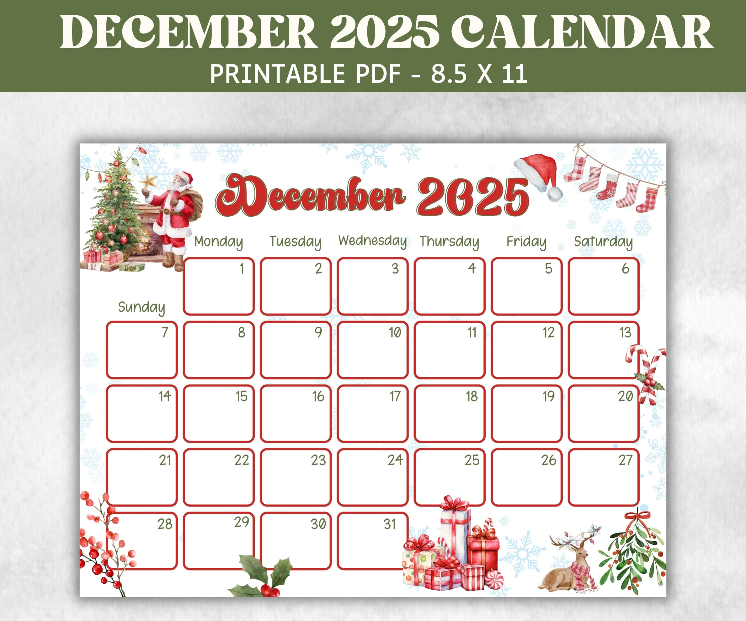 Kids December 2025 Calendar, Printable 2025 Calendar, Homeschool for Advent Calendar 2025 Tags Printable