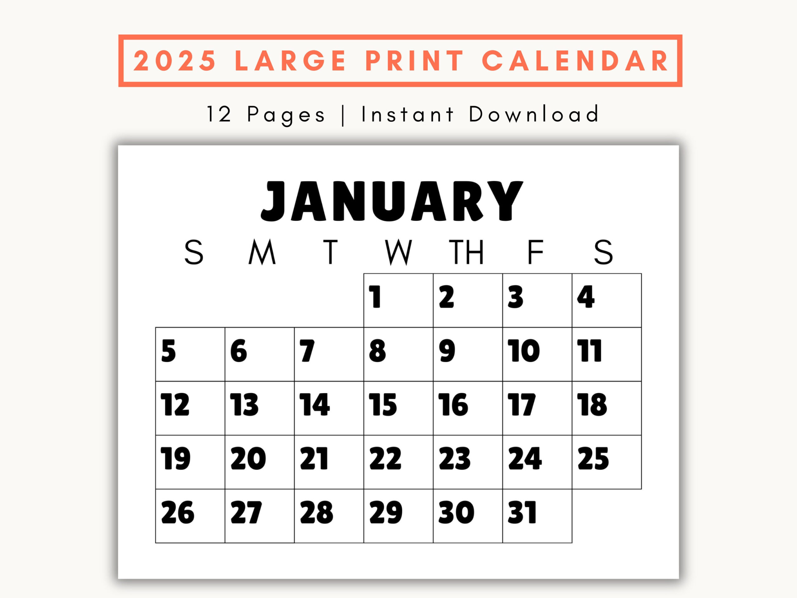 Large Print Monthly Calendar, 2025, Senior Citizen Calendar With intended for Large Print Calendar 2025 Printable Free