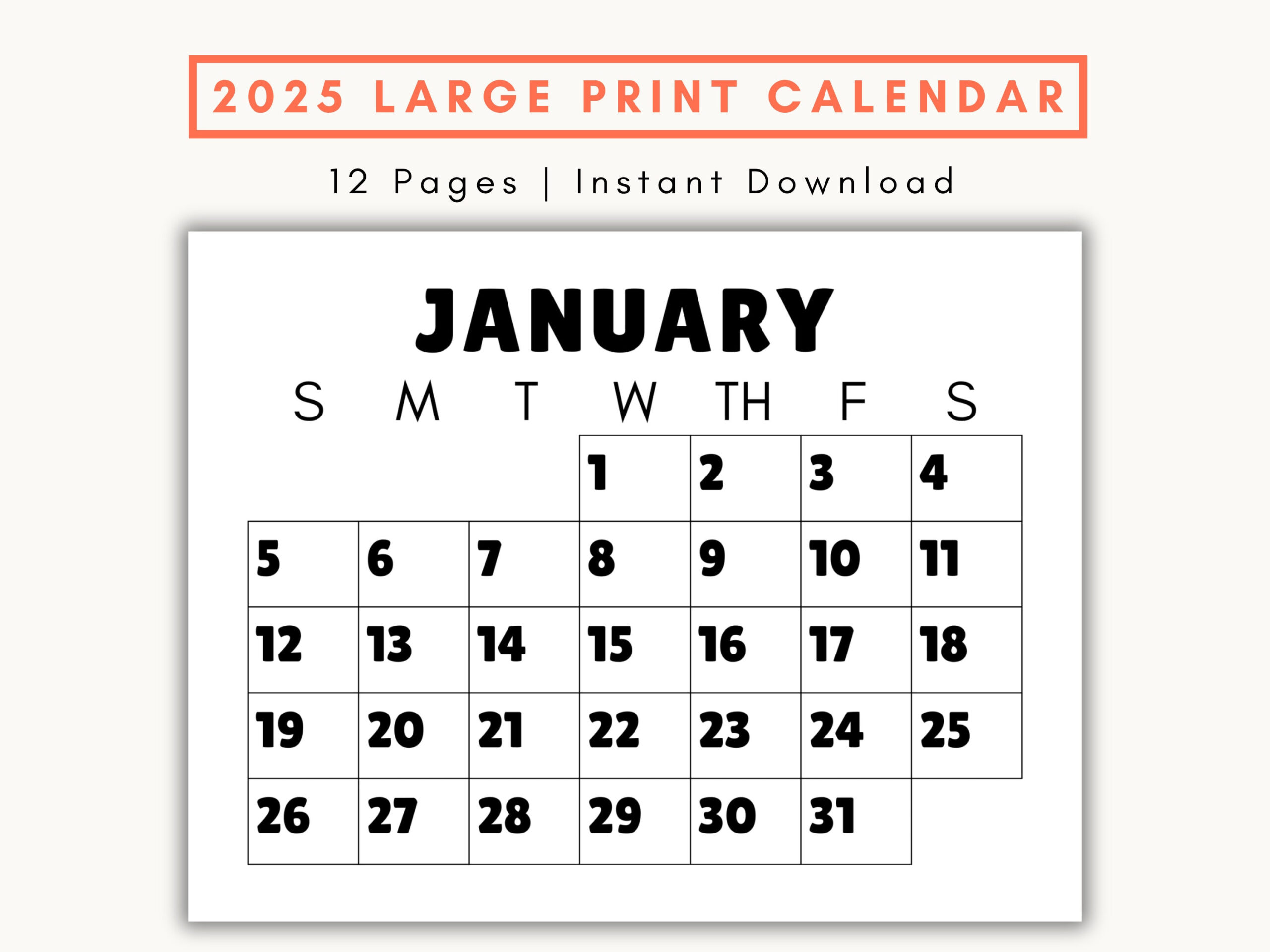 Large Print Monthly Calendar, 2025, Senior Citizen Calendar With throughout Large Printable Calendar 2025