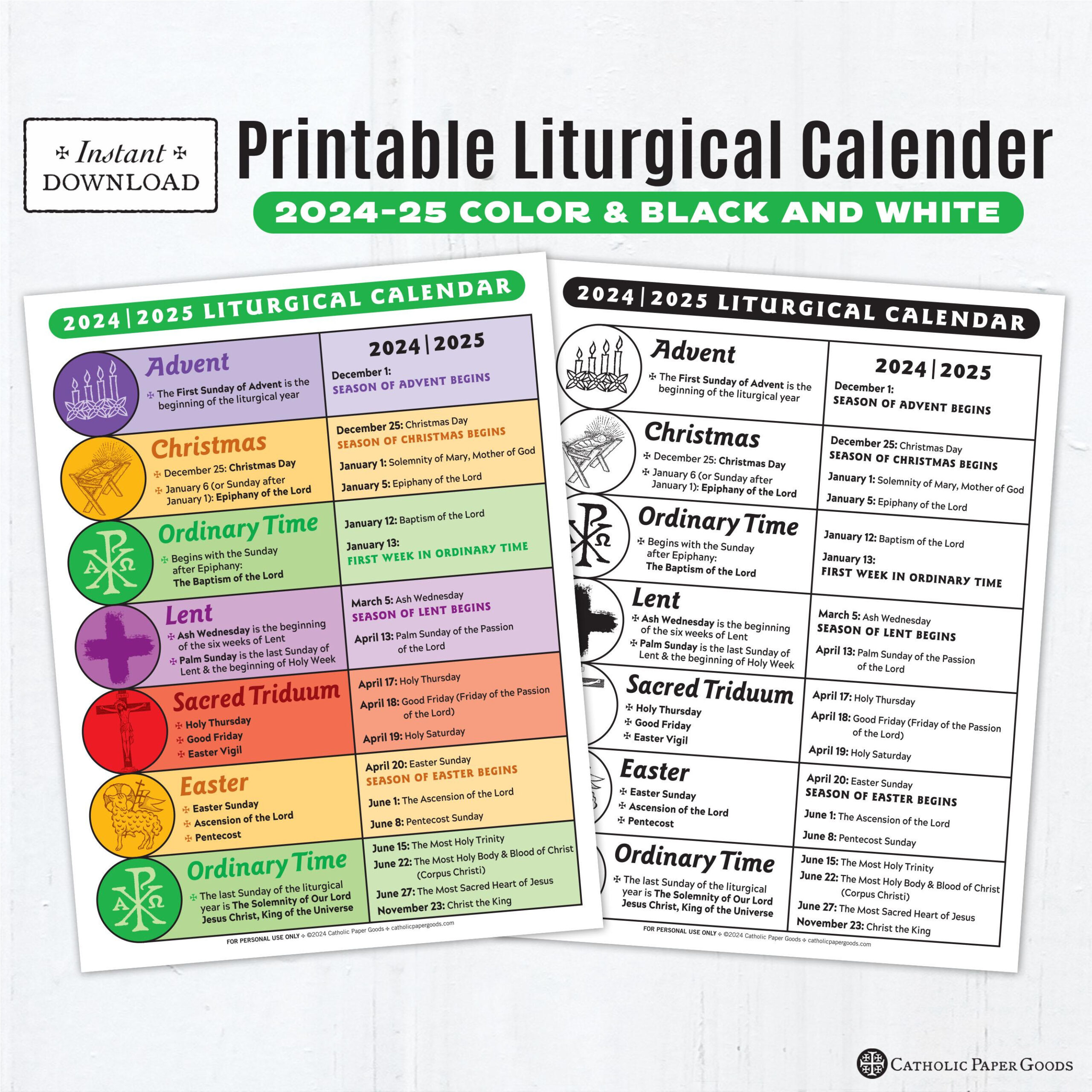 Liturgical Year - Etsy for Divine Intimacy Calendar 2025 Printable