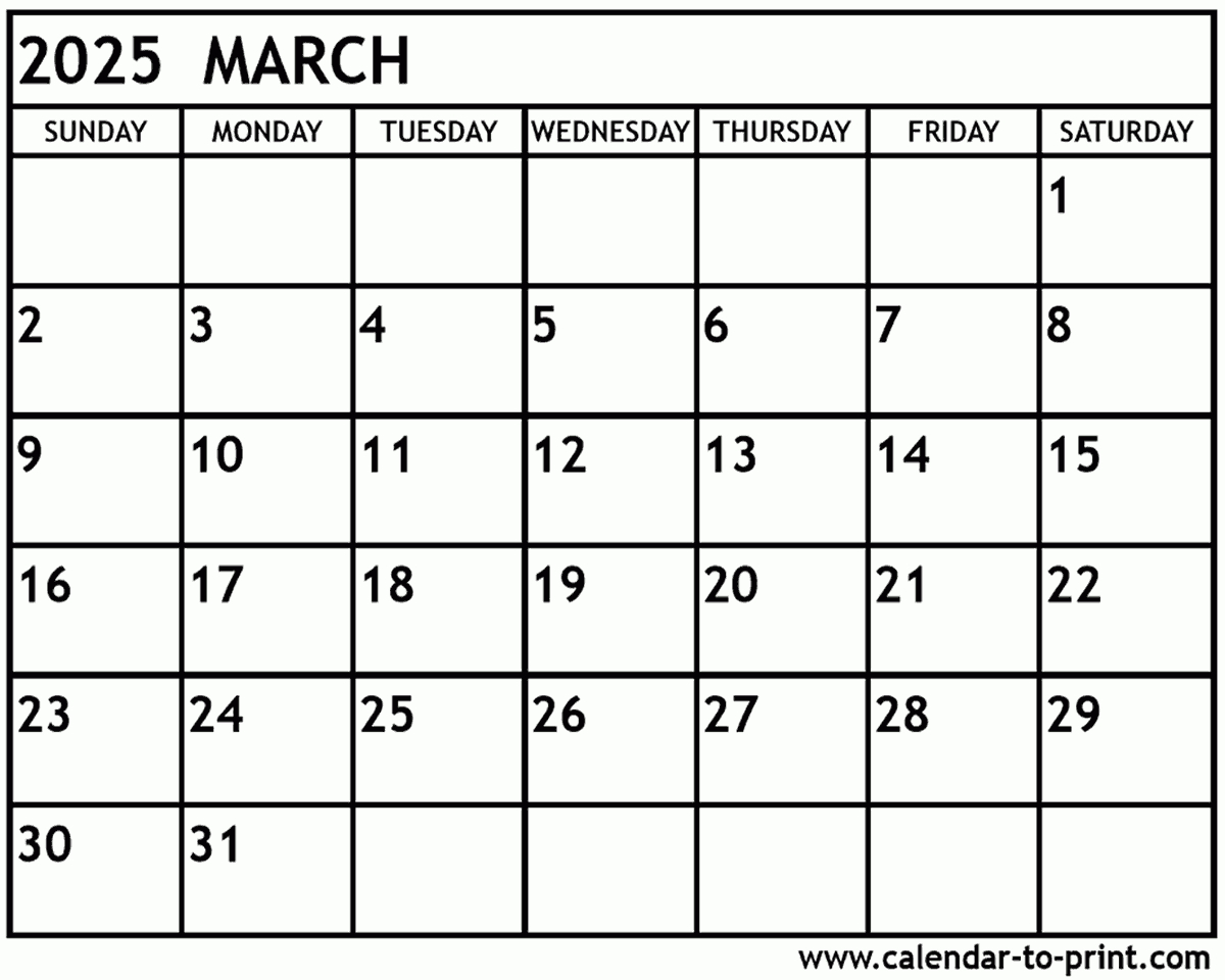 March 2025 Calendar Printable throughout Calendar 2025 Printable March