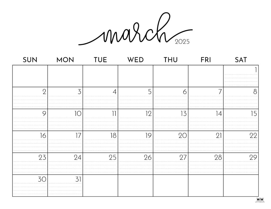 March 2025 Calendars - 107 Free Printables | Printabulls with Calendar March 2025 Printable