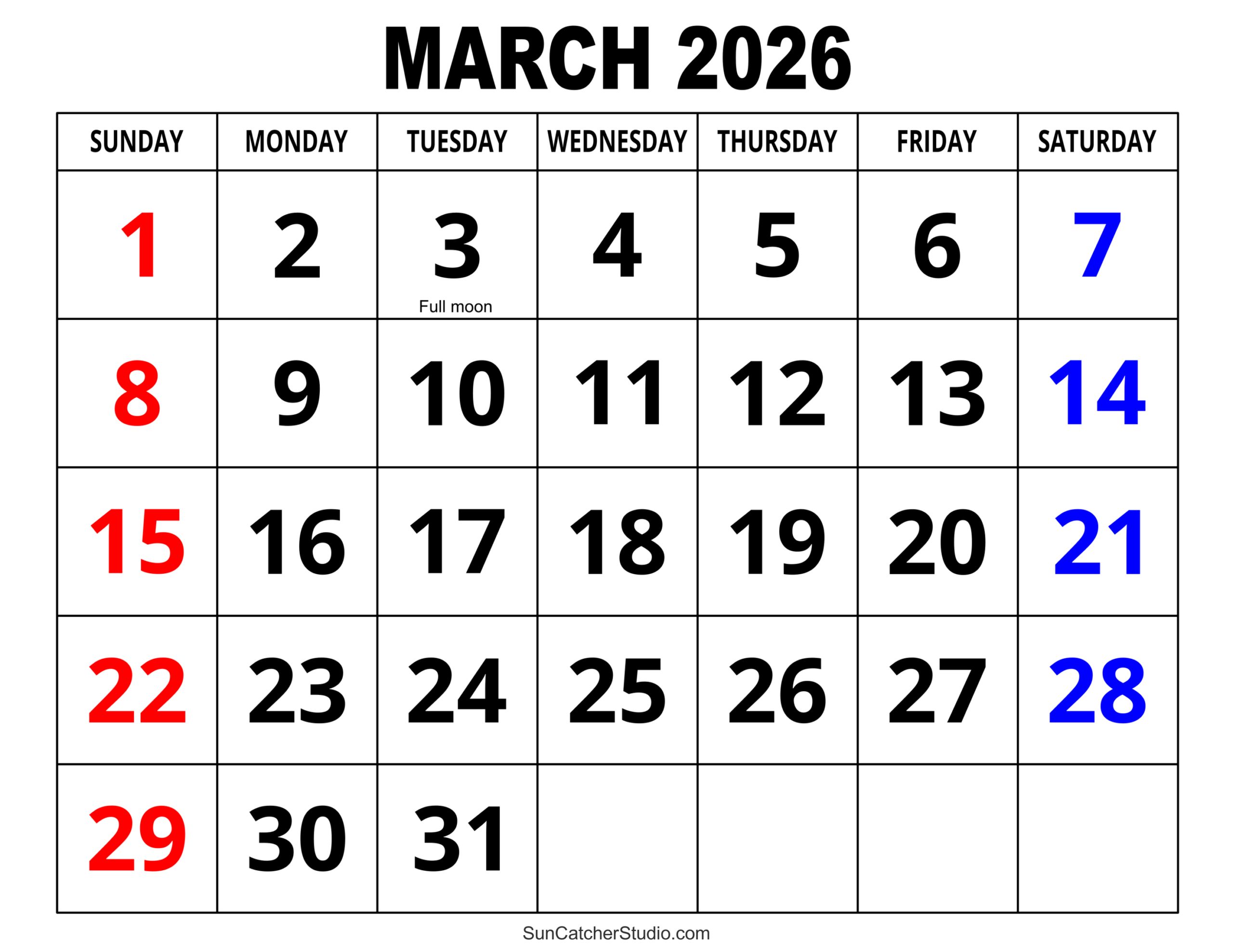 March 2026 Calendar (Free Printable) – Diy Projects, Patterns for March 2026 Calendar with Holidays Printable