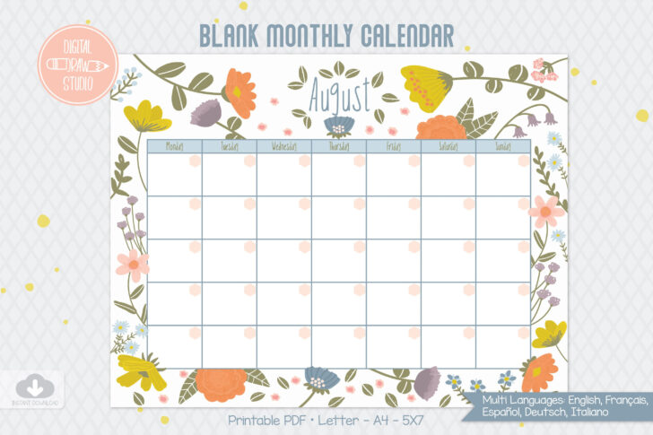 5 X 7 Printable Monthly Calendar