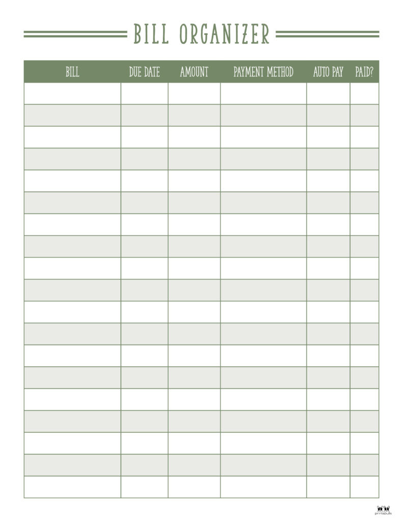 Monthly Bill Organizers - 18 Free Printables | Printabulls in Printable Monthly Bill Calendar 2025