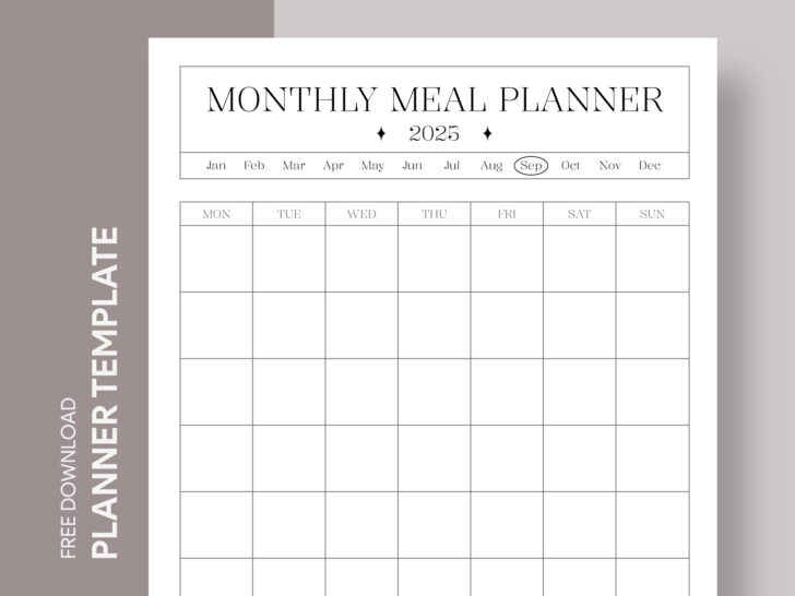 Printable Monthly Meal Calendar 2025