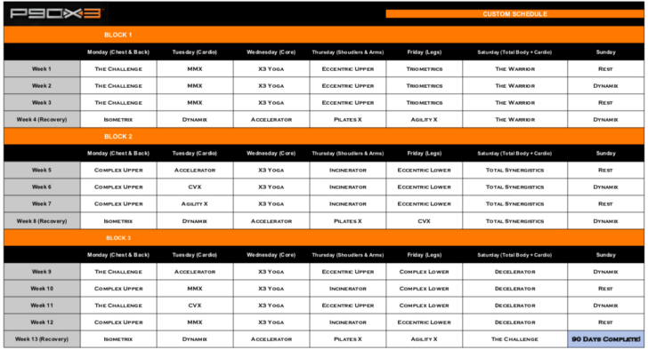 P90x Workout Calendar 2025 Printable