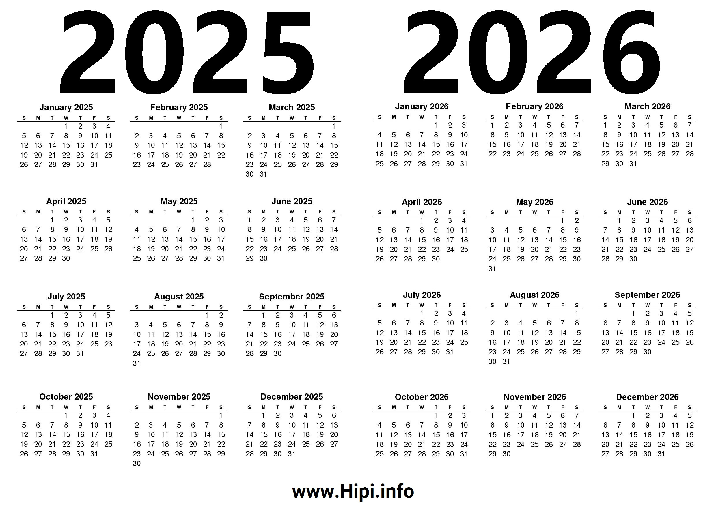 Printable 2025 And 2026 Calendar Two Years - Hipi | for Free Printable Calendar 2025 And 2026