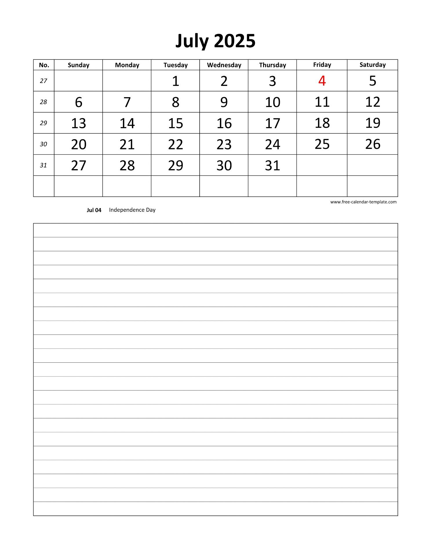 Printable 2025 July Calendar Grid Lines For Daily Notes (Vertical in Printable Daily Calendar 2025 Template