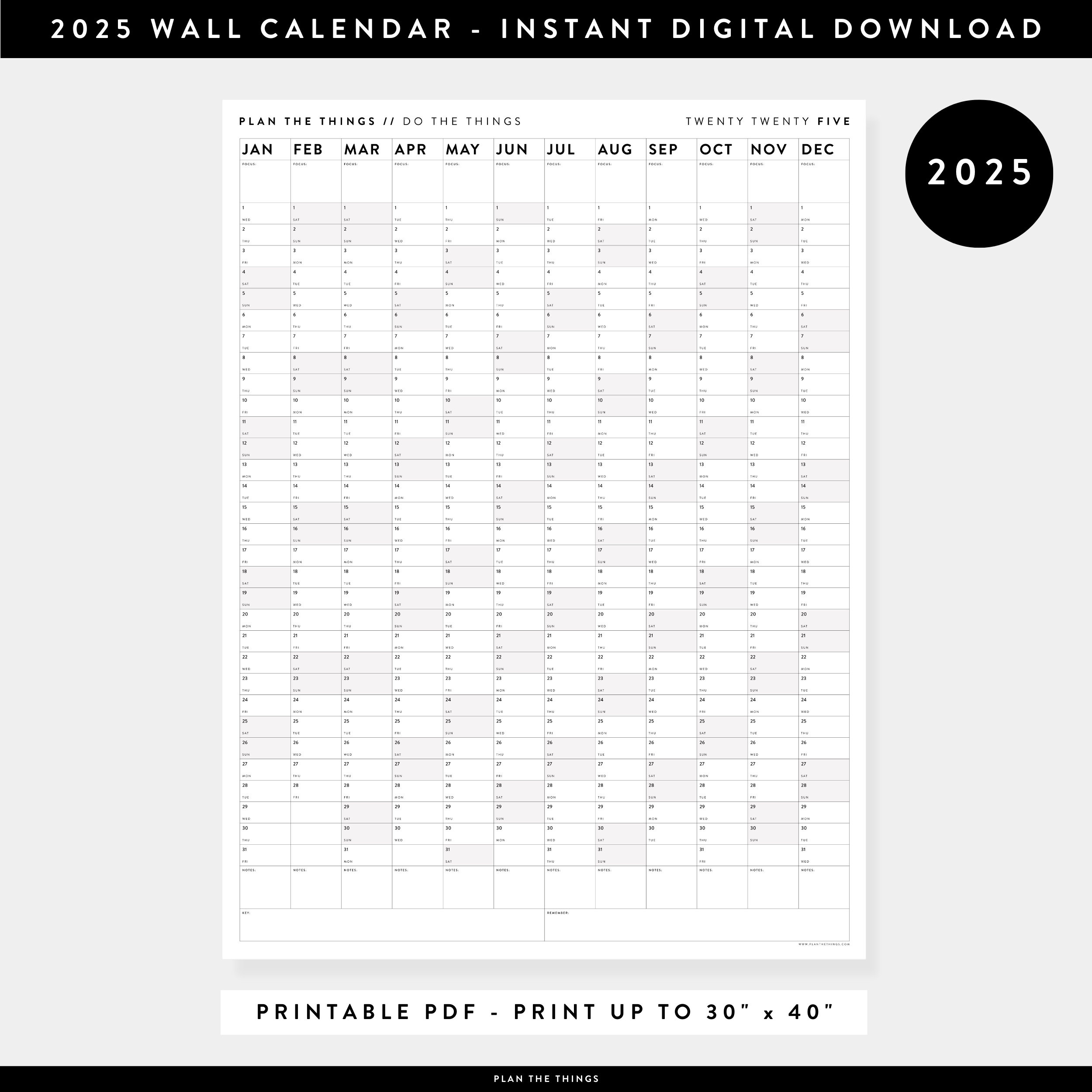 Printable 2025 Wall Calendar Digital Pdf Instant Download 2025 pertaining to Wall Calendar 2025 Printable