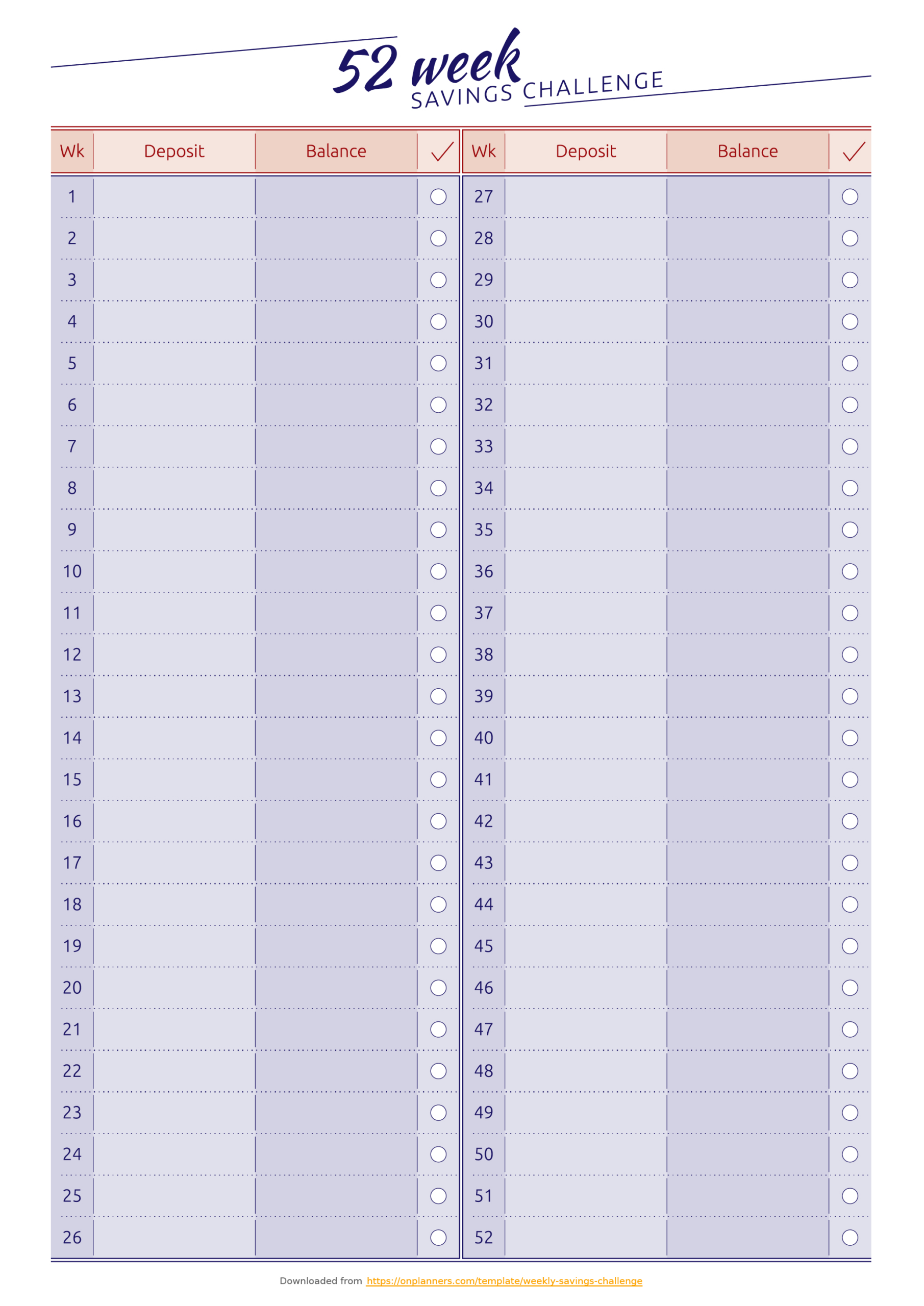 Printable 52 Week Savings Challenge Pdf Download with regard to 52 Week Printable Calendar