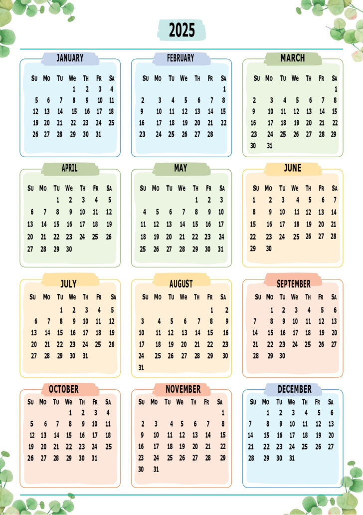 Free 2025 Yearly Calendar Printable One Page