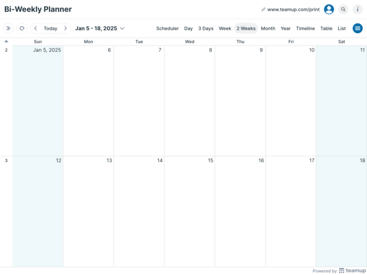Printable Bi Weekly Calendar 2025