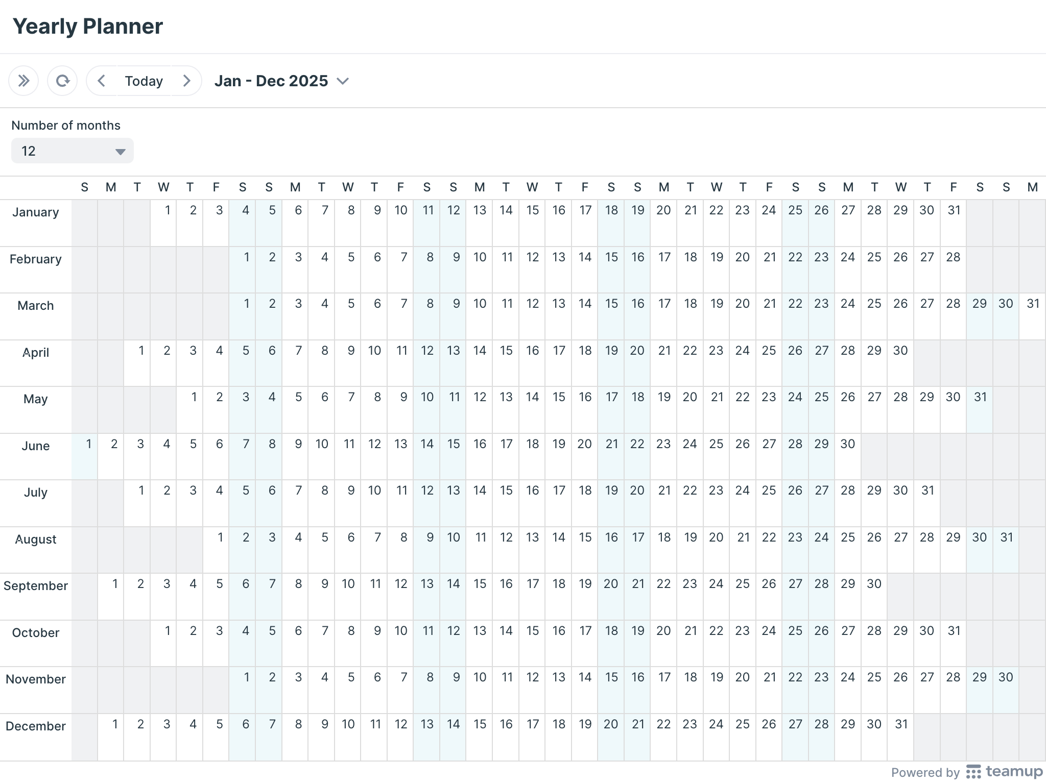 Printable Calendars - Teamup within Free Printable Calendar 2025 Numbers 1-31