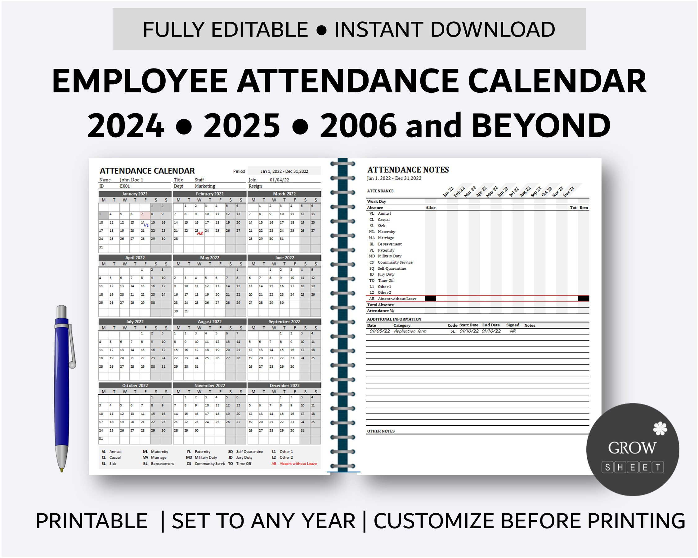 Printable Employee Attendance Calendar Custom Attendance Calendar throughout Attendance Calendar 2025 Printable