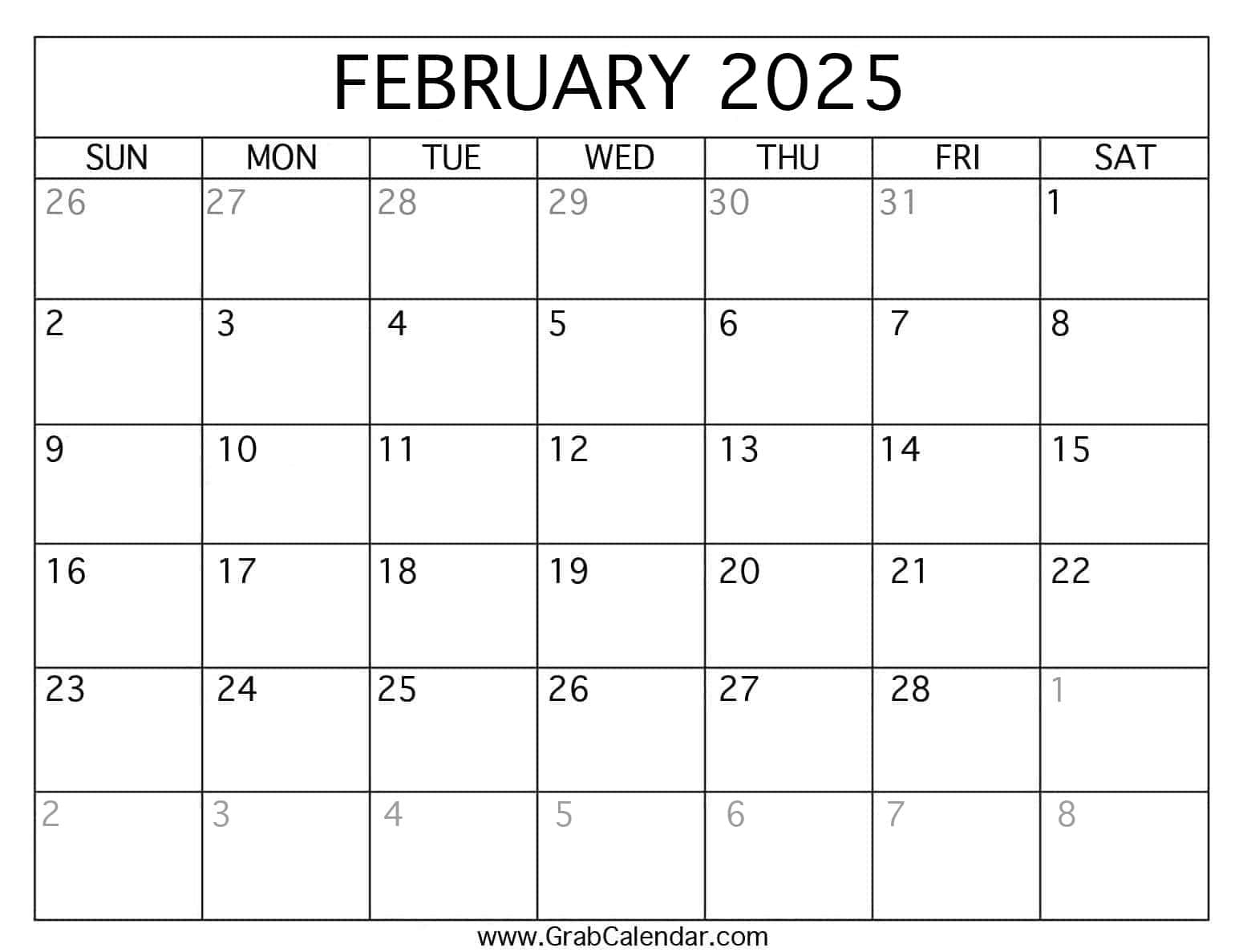 Printable February 2025 Calendar for Calendar Feb 2025 Printable