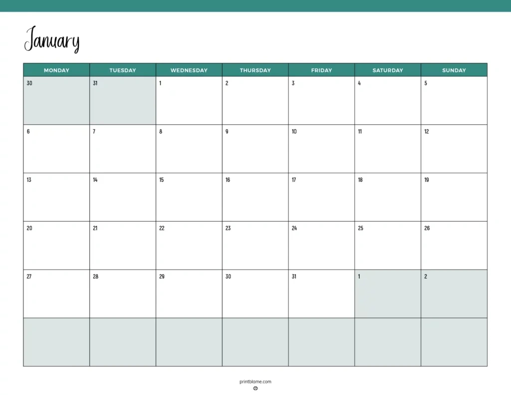 Printable January 2025 Calendars | Free Pdf Downloads regarding Blank 2025 Printable Calendar