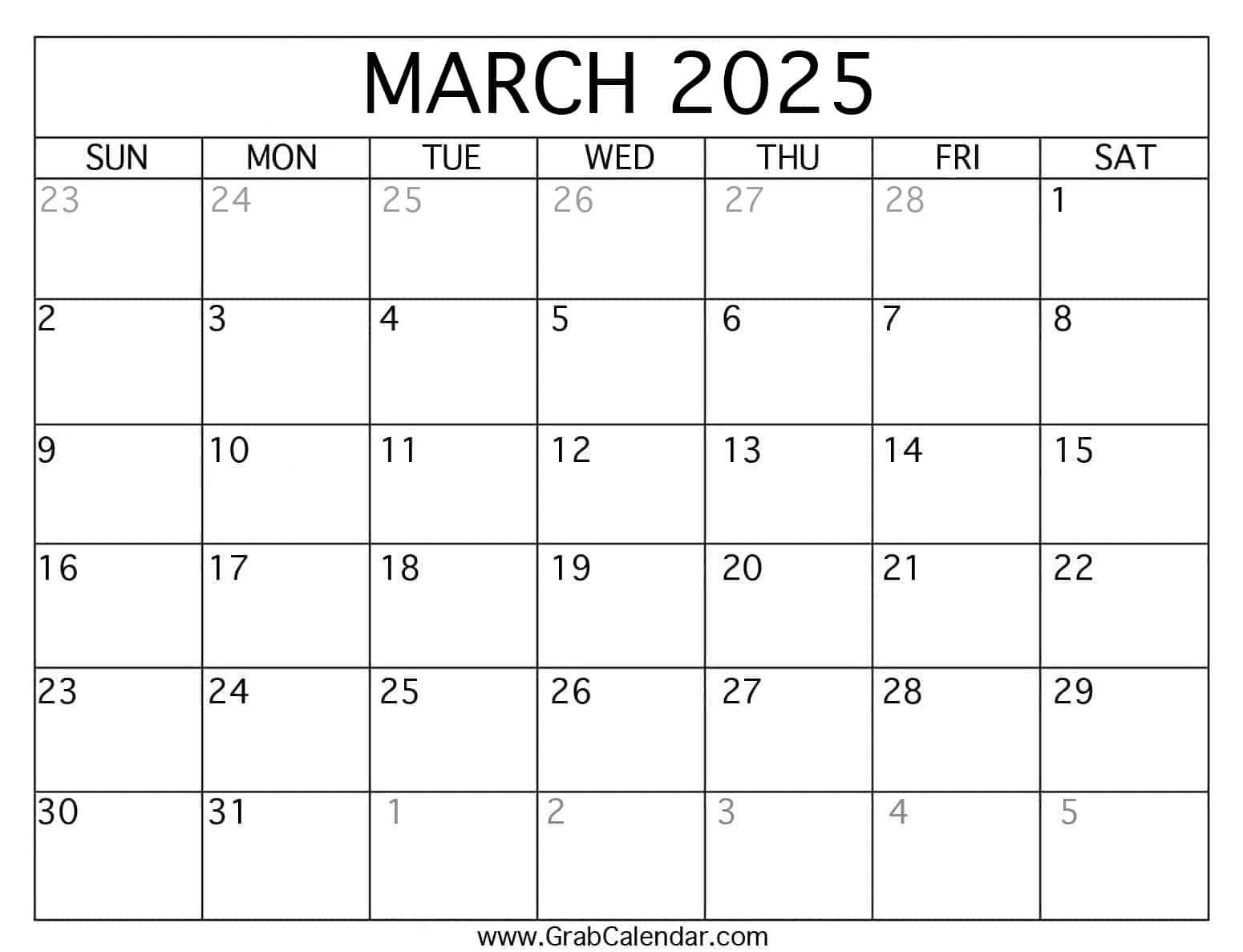 Printable March 2025 Calendar inside Calendar March 2025 Printable