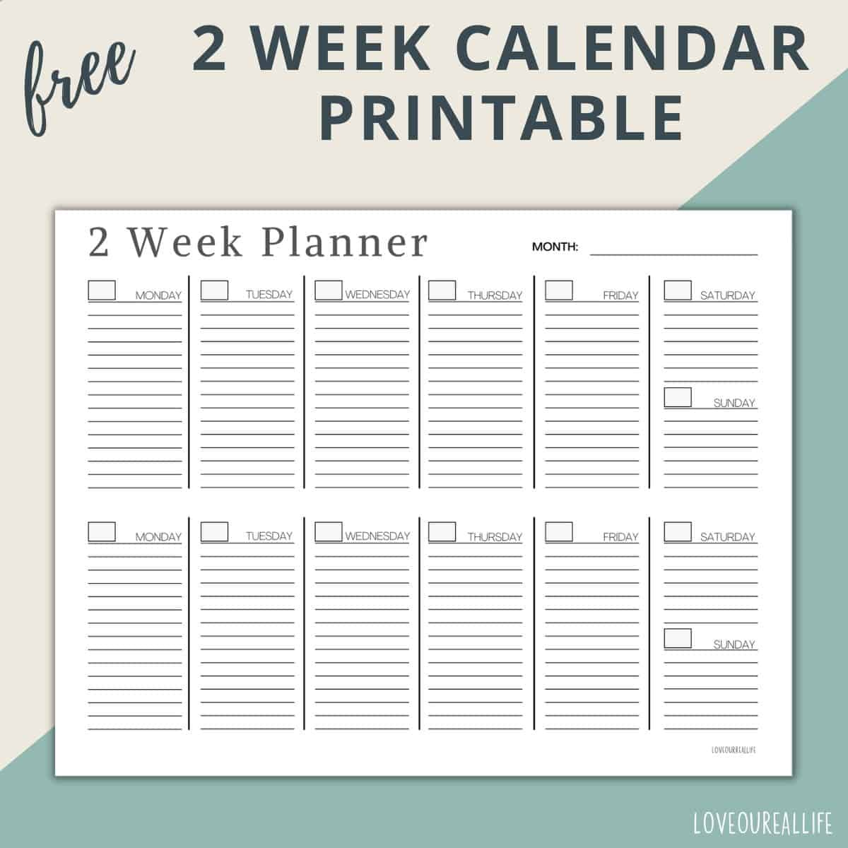 Two Week Calendar Template - Free Printable Weekly Planner ⋆ Love for 14 Day Calendar Printable