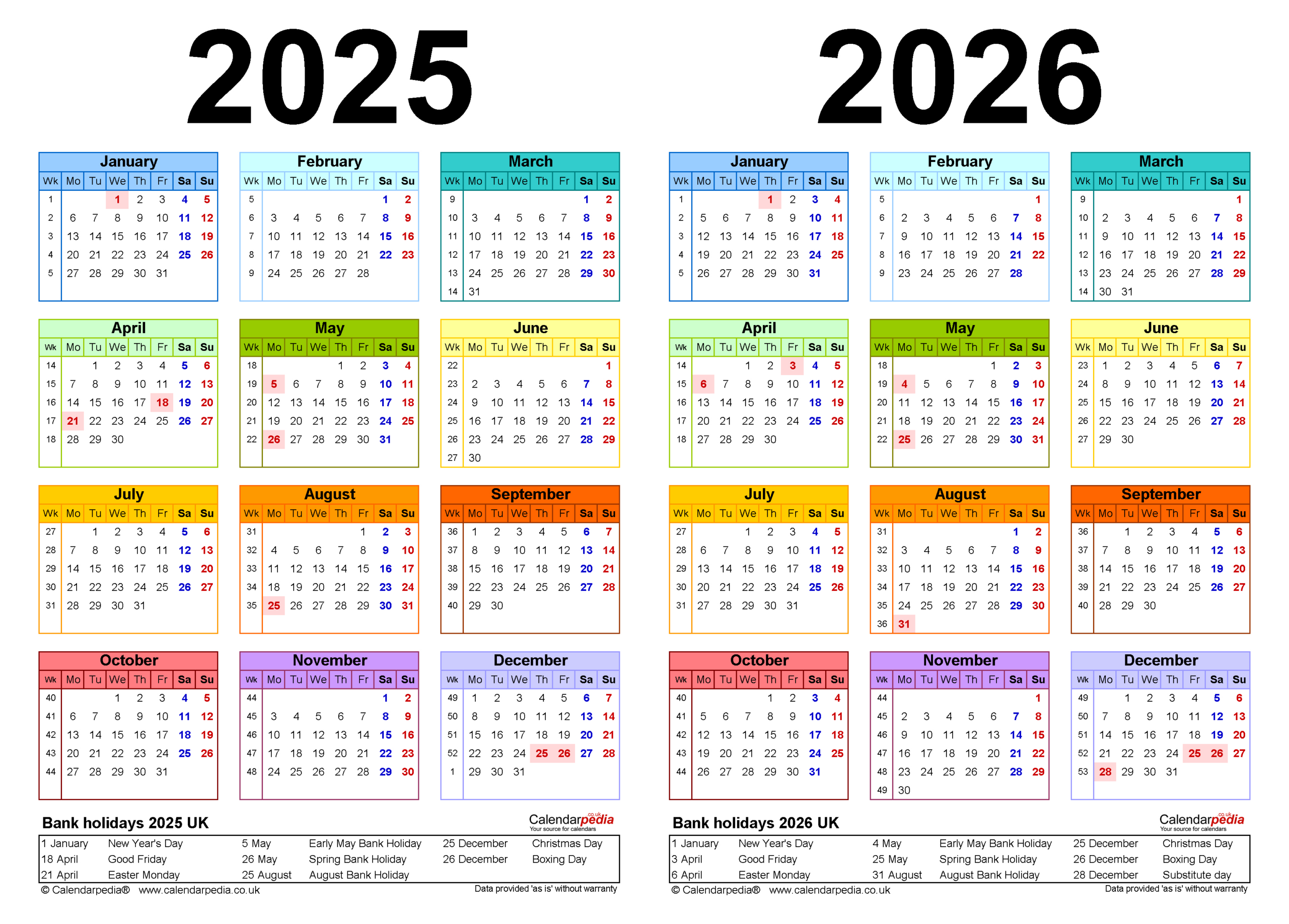 Two Year Calendars For 2025 And 2026 (Uk) For Pdf in Printable Calendar For 2025 and 2026