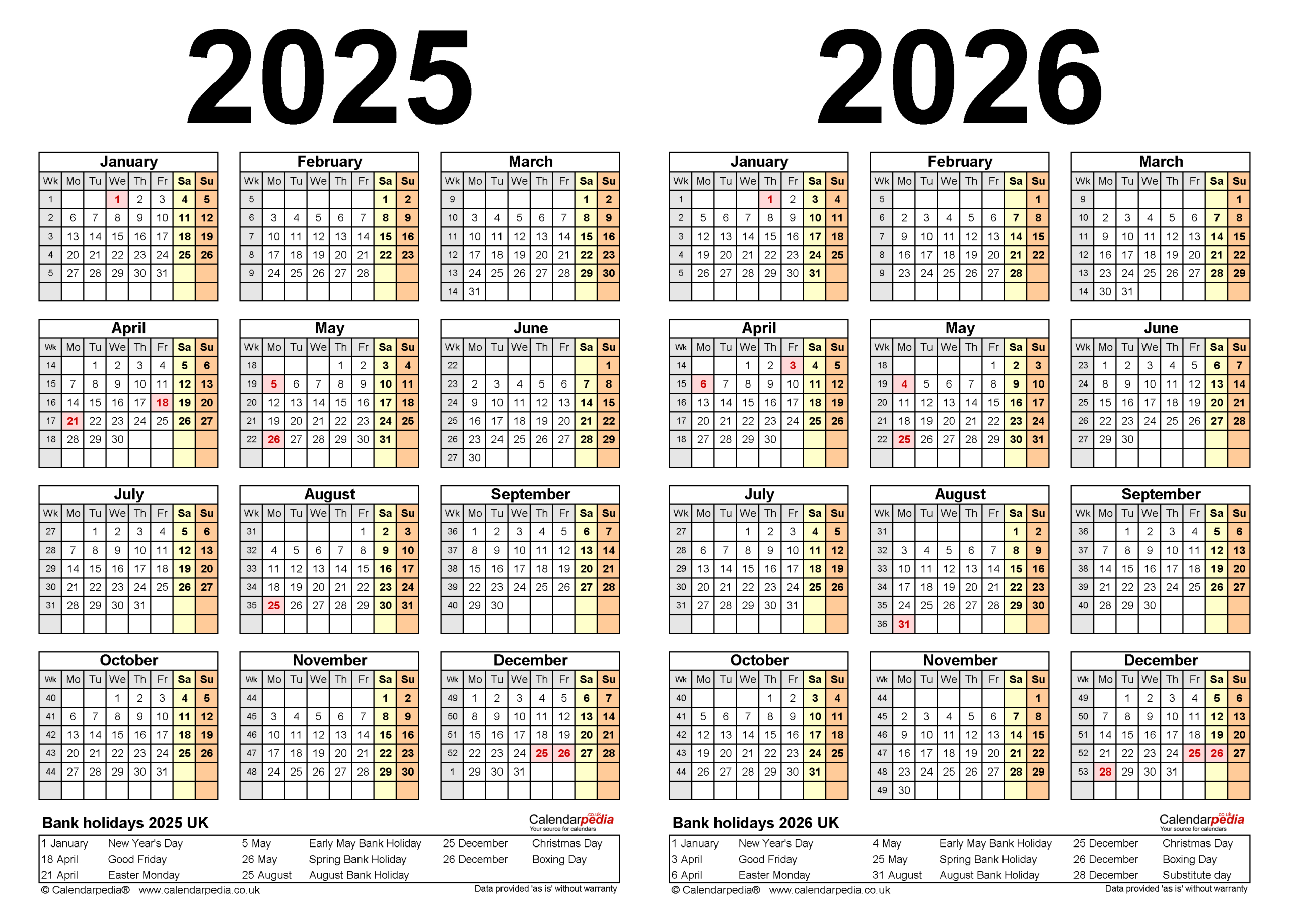 Two Year Calendars For 2025 And 2026 (Uk) For Pdf in Printable Calendar For 2025 And 2026