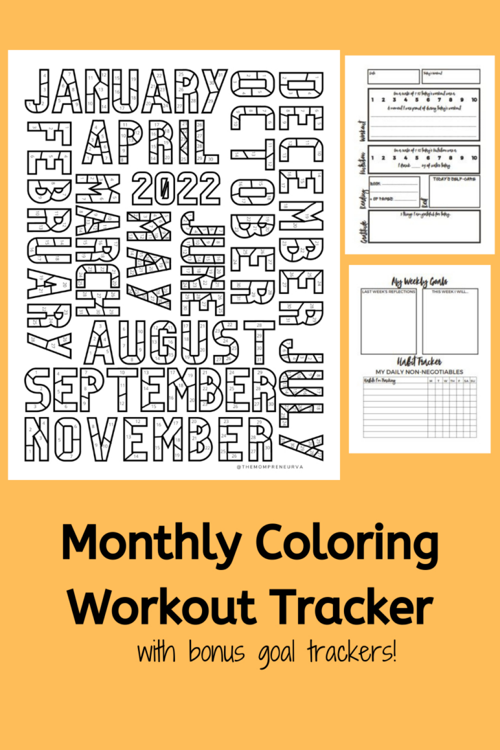 Goal Chart Workout Coloring Calendar 2025 Printable