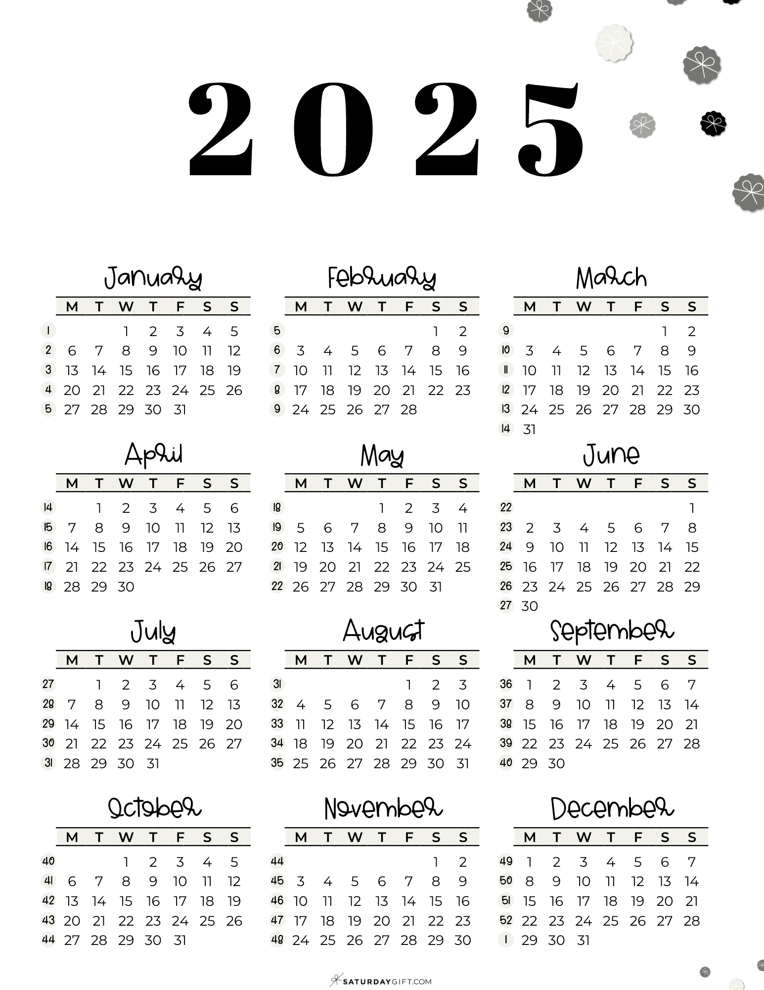 Week Numbers For 2025 - What Week Is It? | Saturdaygift in Printable 52 Week Calendar 2025