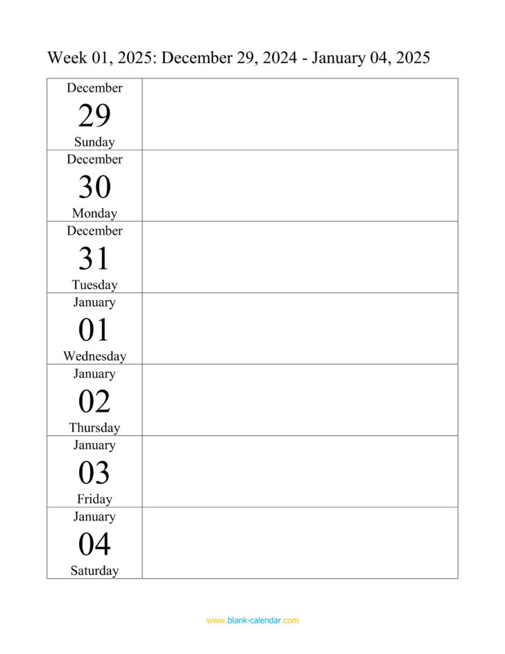 Blank Weekly Calendar 2025 Template Printable