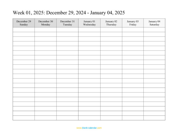 Free Printable Weekly Calendar 2025 Template