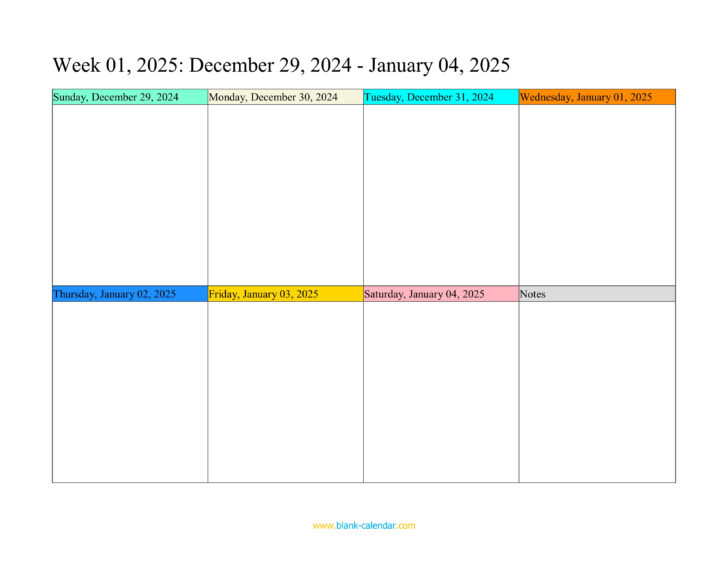 2025 Calendar Weekly Printable