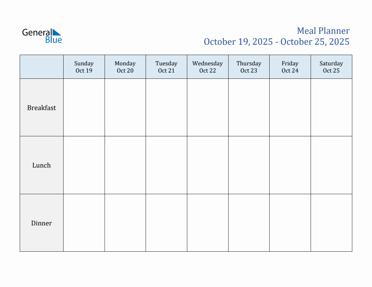 Weekly Meal Planner For Week 43 Of 2025 regarding Weekly Meal Calendar 2025 Printable