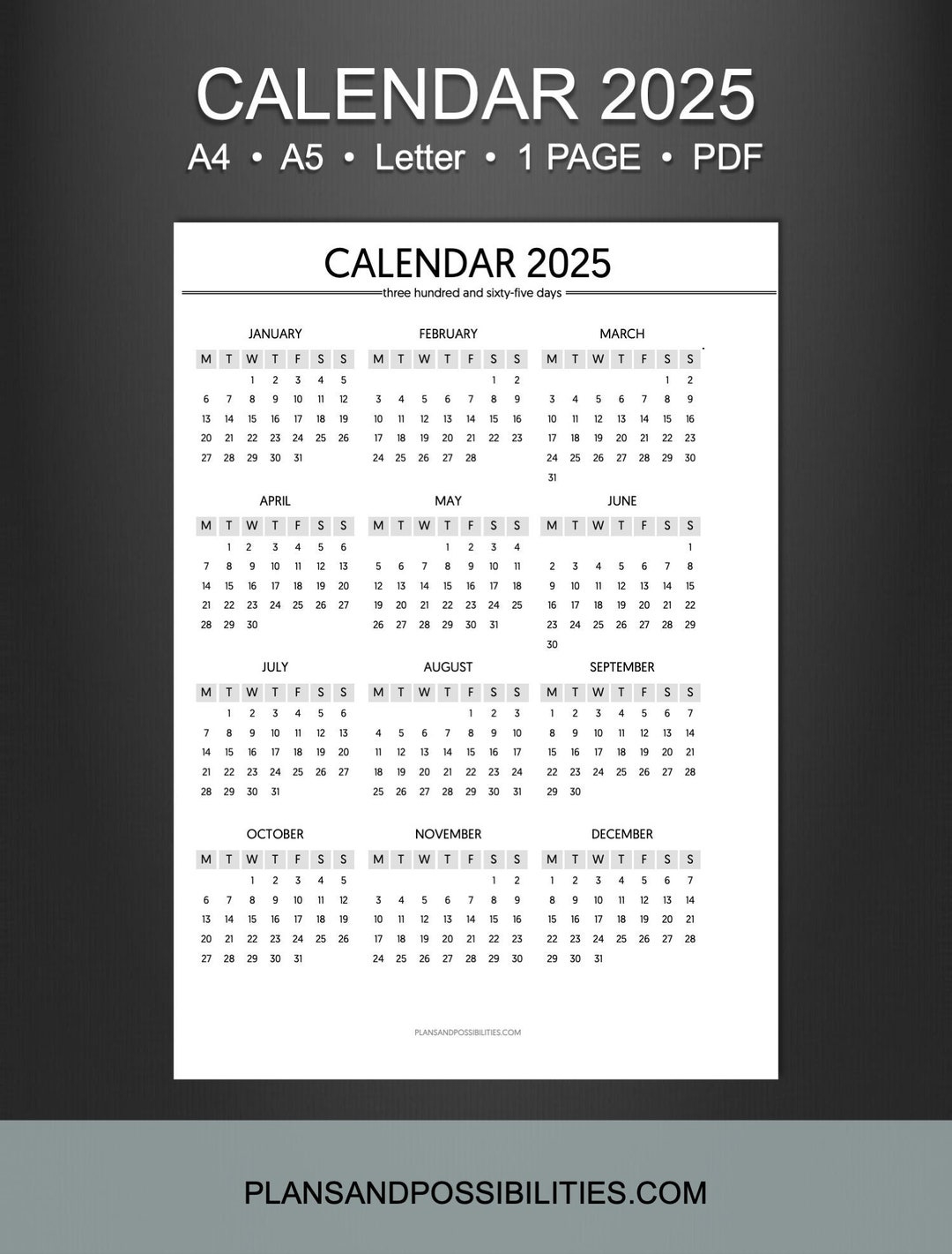 Year On One Page For 2025, A5 Printable 2025 One Page, A5 Calendar intended for A5 Printable Calendar 2025